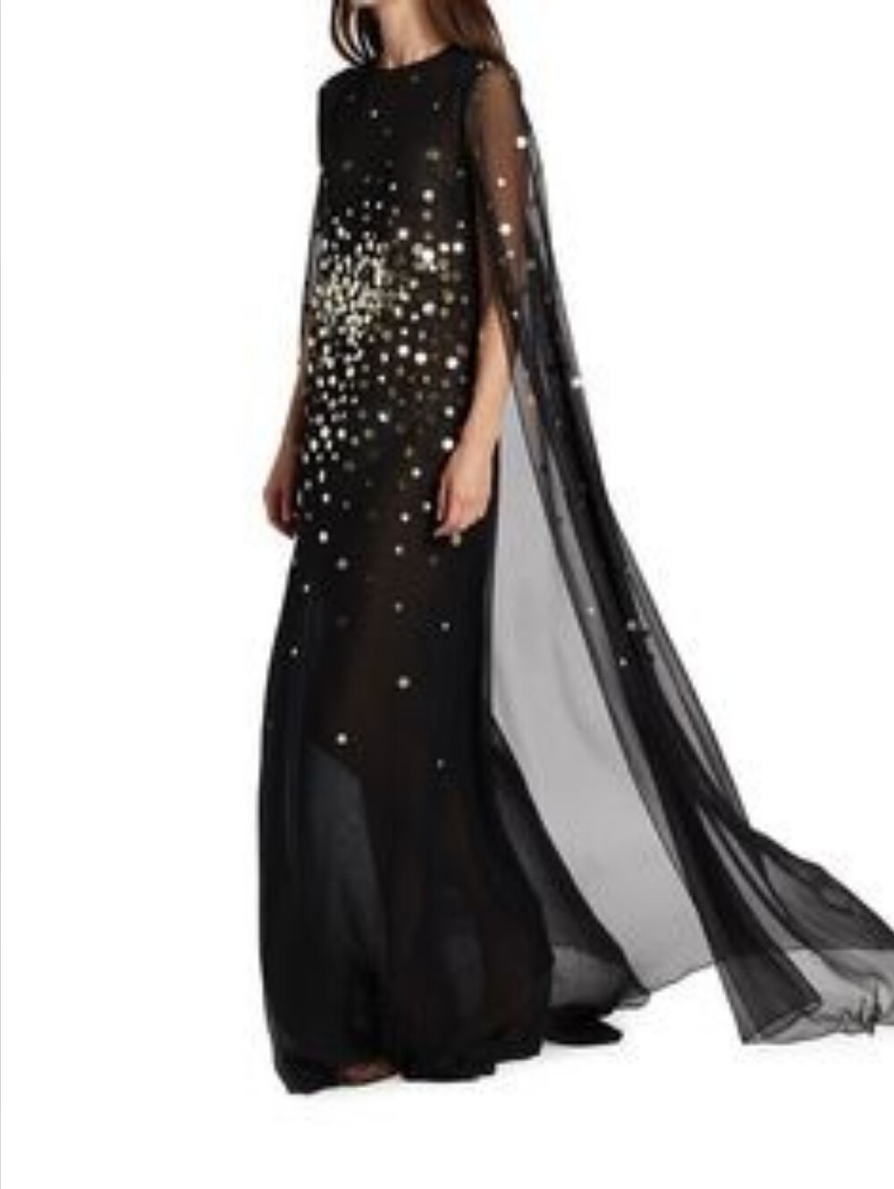$6,000 OSCAR DE LA RENTA BLACK SILK GOLD BEAD CAPE RUNW GOWN DRESS US S